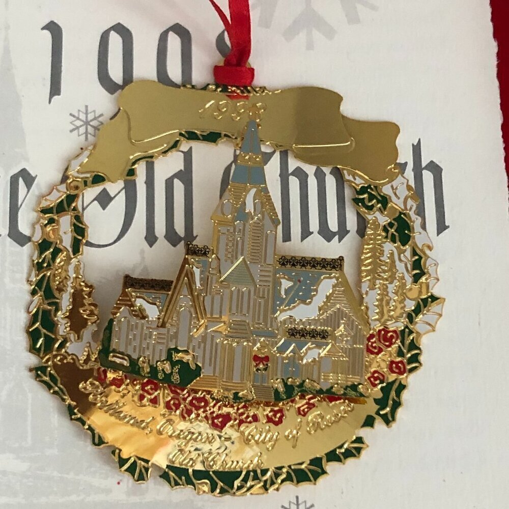 VTG 1998 Portland Ornament The Old Church by Betty Gimarelli 24K Plated Ornament